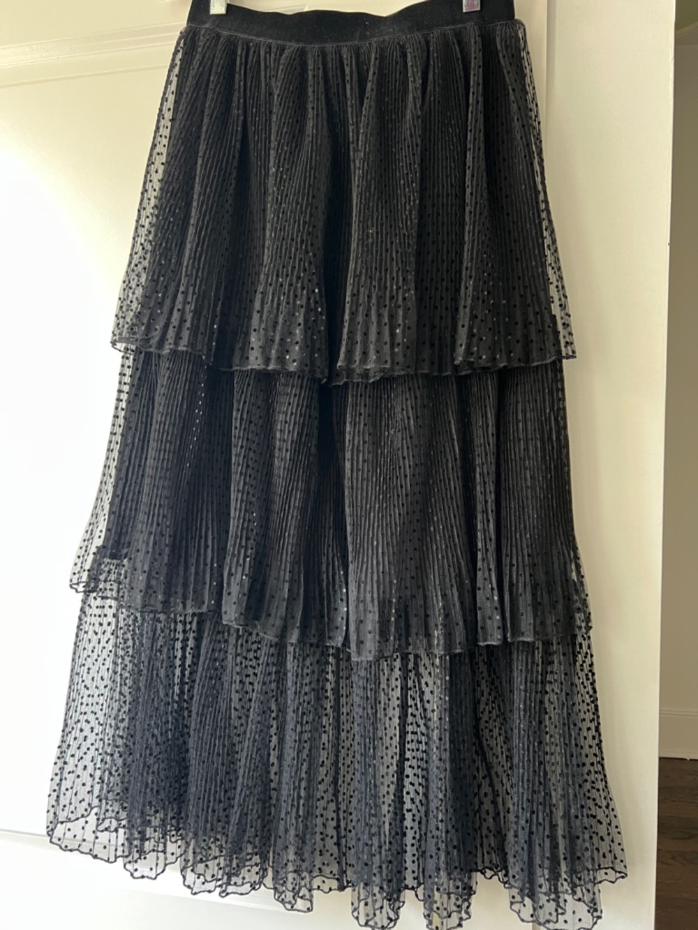 Zara Black Tiered Polka Dot Mesh Maxi Skirt - Picture 1 of 5